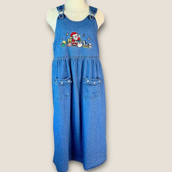 Westbound Vintage Jumper Bib Overall Maxi Dress Blue Denim Size 1X Santa Holiday - Picture 1 of 14